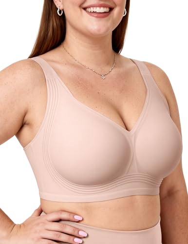 Vertvie Jelly Bras for Women Plus Size Minimizer Soft Wireless Push Up Bra Full Supportive Older Lift Back Coverage Bralette(Cream Nude,40DD)