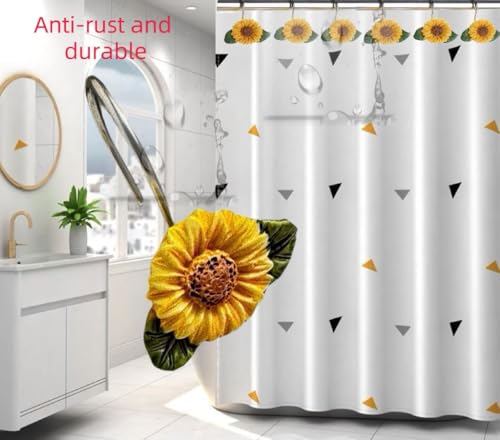 Sunflower Shower Curtain Hooks Decorative 12 pcs,Suitable for Straight or Curved Rod of Diameter 0.8"-1.1", Steel Sunflower Shower Curtain Hooks Rust Proof,for Home/Rentals/Vacation Houses(Yellow)