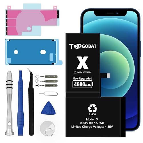 TOPGOBAT Ersatz für iPhone X Akku 4600mAh Akku mit hoher Kapazität für iPhone X (Modell A1865 A1901 A1902) mit Ersatzwerkzeug Kits