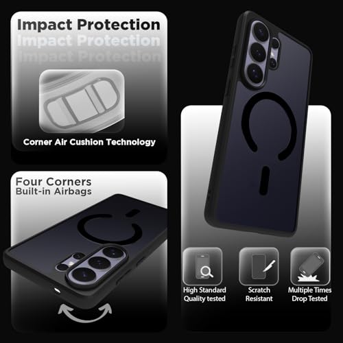 Image of RIGGEAR Shockproof Sleek Hybrid Armor Magnetic Back Cover Case Compatible with MagSafe Accessories for Samsung Galaxy S26 Ultra (Smoke Black Matte PC + Black TPU Bumper)