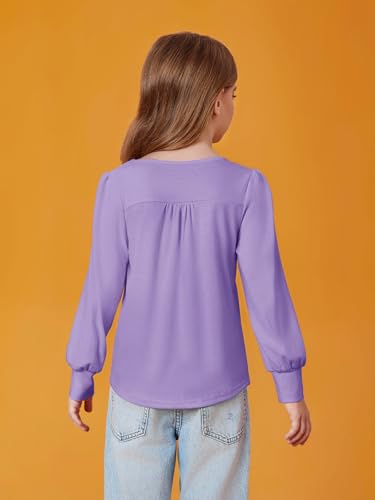Image of Haloumoning Girls Puff Long Sleeve Shirts Fall Tops 5-14Y | Casual,Solid Color,Crewneck, Soft, Tunic Tops Blouse,Kids Long Sleeve T Shirt,,Fashion Clothes