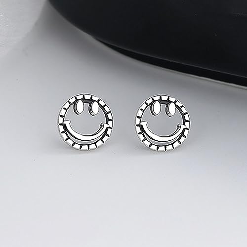 Lllunimon Brincos de prata esterlina 925 com cara sorridente adorável e simples, brincos hipoalergên