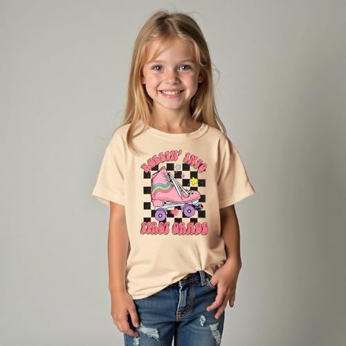 Image of First Day of School Outfit for Girl Rollin Into First Second Third Grade Shirt 1st 2nd 3rd Back to School T-Shirt Top