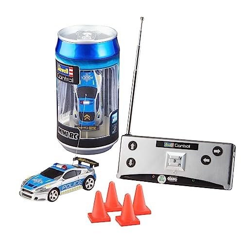 Revell Revell_23559 23559 Mini RC Police Car aus der Dose mit 27MHz-Fernsteuerung inkl. Ladefunktion, LED-Licht, kurze Ladezeit, lange Fahrzeit kleines ferngesteuertes Polizei Auto