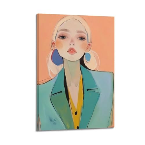 UKKJNPRINT Póster decorativo en lienzo con diseño de chica chic para pared, impresiones estéticas modernas para sala de estar, oficina, cafetería, bar, 20 x 30 cm, estilo marco