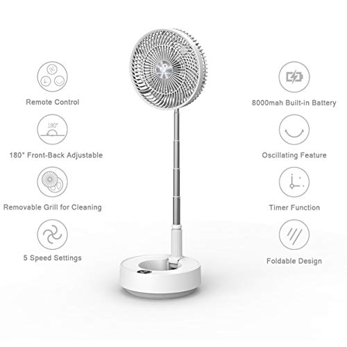 Snowpea Quiet Desk Fan Oscillating Room Fan 5 Speeds 25Db Silent Table Fan Air Circulator Fan With Remote Control 8000Mah Battery For Outdoor Bedroom Office Living Room (White) #TOP1