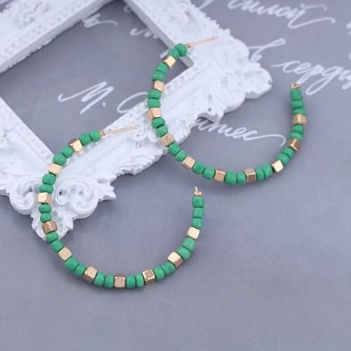 Allereyae Brincos de argola vintage com contas de sementes verdes de arroz, círculos, brincos penden