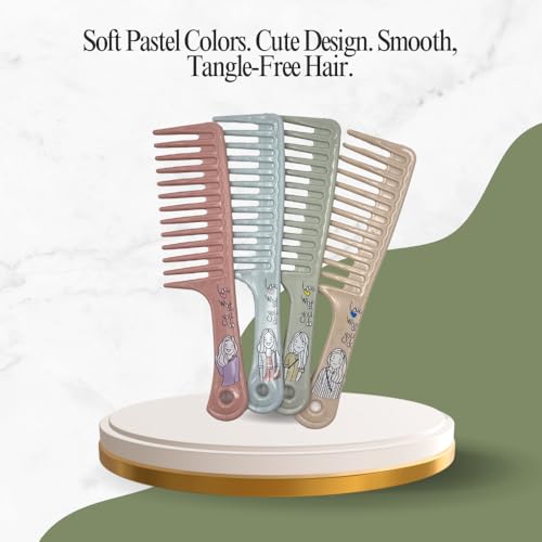 Image of Combelle Professional Wide Tooth Detangling Comb for Women & Men | Durable Black Plastic Anti-Breakage Shampoo Comb | Smooth Rounded Teeth for Curly, Thick & Wet Hair (Multicolour)