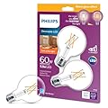 PHILIPS LED Clear Dimmable, Warm Glow Effect G25 Light Bulb - Pack of 2 - EyeComfort Flicker Free - 5.5W = 60W - 500 Lumen - Soft White (2700K) - E26 Base - Indoor - Title 20