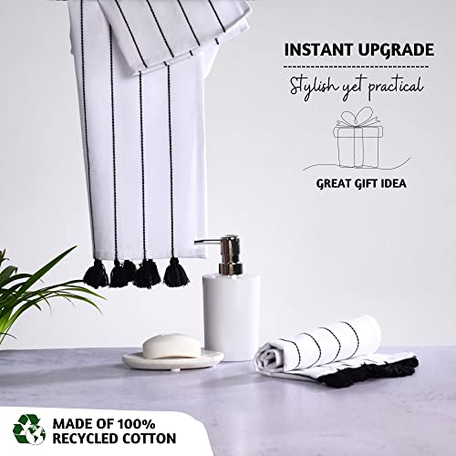 Folkulture Hand Towels For Bathroom, Set Of 2 Boho Hand Towel For Bathroom, 100% Cotton Hanging And Decorative Towels For Bathroom With Tassels, 16" X 30" Inches (Hamilton Black And White) #TOP2