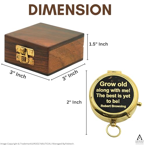 Brújula náutica de latón grabado con caja de madera miniatura 2