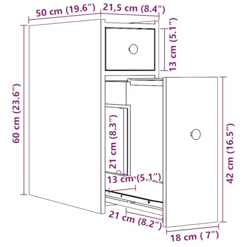 Vidaxl Armadietto Da Bagno Stretto Con Ruote Grigio Cemento Truciolato - 3