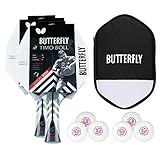 Butterfly 2 x Timo Boll Vision 3000 Tischtennisschläger + Cell Case Tischtennishülle + 2 x 3*** ITTF R40+ Tischtennisbälle | Tischtennisschlägerset | Tischtennis Profi Set
