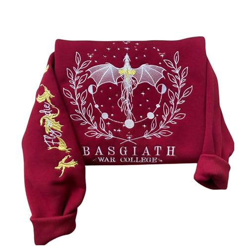 La Mejor Selección de Tipos de hilos para bordar comprados en linea. 25 Generic Sudadera bordada de cuatro alas, sudadera con capucha Basgaith War College con capucha Dragon Rider Cuello redondo, regalo para Bookish Multicolor, Varios colores, M