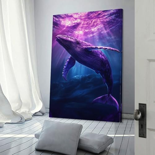 Toile de baleine violette déco salon et salle de bain