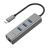 LENTION USB C to 3-Port USB 3.0 Hub, Ultra Slim with Gigabit Ethernet Compatible 2021-2016 MacBook Pro 13/15/16, New Mac Air/iPad Pro, Chromebook, More, Stable Driver Adapter (CB-C23s, Space Gray)