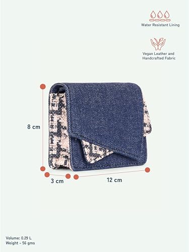 Image of ZOUK Tovi Mini Bag Wallet | Stylish Vegan Denim Crossbody Wallet for Women with Card Slots & Water-Resistant Lining | Handcrafted Small Sling Bag with Silver Chain Strap | Carter Checks