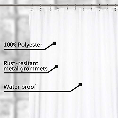 N&Y HOME Waterproof Fabric Clawfoot Tub Shower Curtain 180 x 70 inch All Wrap Around, 36 Hooks Included, Breathable Fabric, Machine Washable, White, 180x70
