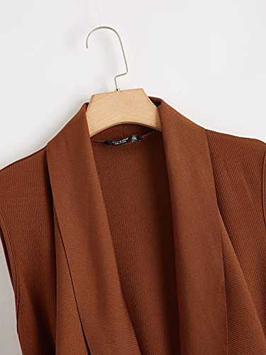 Soly Hux Women's Plus Size Sleeveless Lapel Open Front Vest Jacket Cardigan With Belted Burnt Orange 3Xl #TOP3