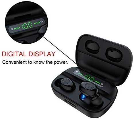 DUODUO True Wireless Earbuds - 120 Hours Total - Bluetooth Earphones V5.0, TWS Mini Earbuds Stereo Headphones in-Ear Pods Built-in Mic with Deep Bass for Sport, Gym, with Charging Case (Black)