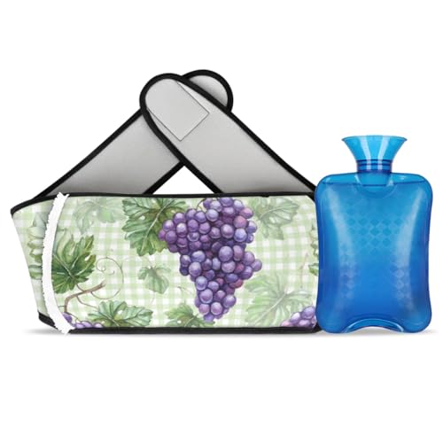 Hot Water Bag with Waist Cover Grapes Leaves Square Warm Hot Water Bottle Belt Plush Double Hand Insert Wearable Water Bag Detachable Hot Bottle Pouch for Neck Shoulder Pain Relief