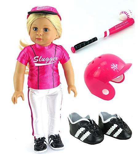 Hot Pink Baseball Uniform with Baseball Bat, Helmet, and Shoes (Doll Not Included)