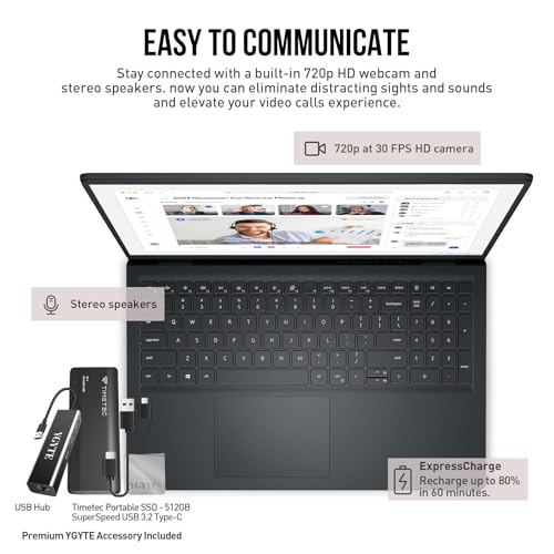 Image of Dell 2023 Newest Inspiron Laptop, 15.6 Inch Display, AMD Ryzen 5 3450U Processor, 16GB RAM, 1TB SSD, AMD Radeon Vega 8 Graphics, Wi-Fi, Webcam, Windows 11 Home in S Mode, Bundle with JAWFOAL