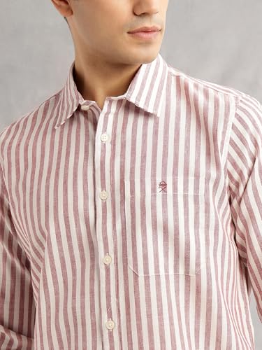 Image of Thomas Scott Men's | Stripes | Full Sleeve | Regular Fit | Linen Blend | Spread Collar | Casual Shirt