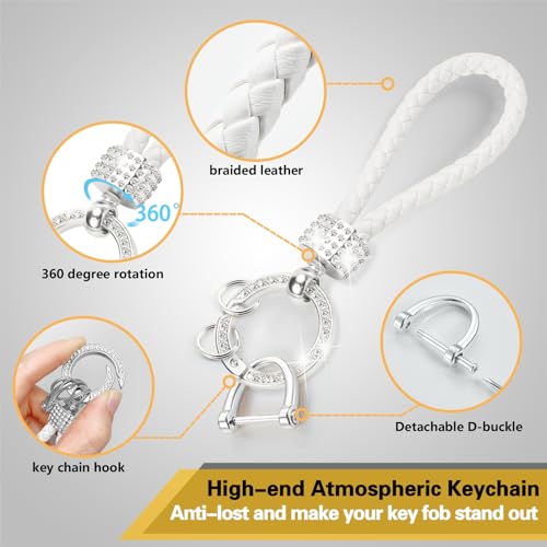Image of for Cadillac Key Fob Cover with Luxury Diamond Bling Braided Rope Keychain, Upgraded Soft Key Case for 2015-2019 Escalade CTS SRX XT5 ATS STS CT6 (6 Buttons) (Silver,A2)