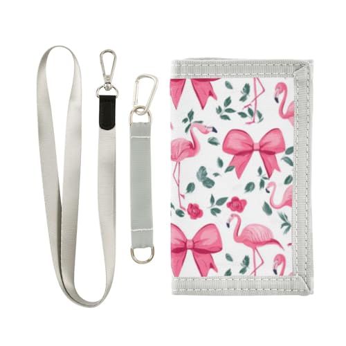 Wusikd Beautiful Flamingo Kids Wallet for Boys Girls Pink Bow Toddler Trifold Wallet Novelty Wallet for Teens Women Men