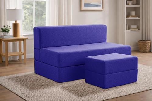Image of Rosebell Foldable Sofa-Cum-Bed with Ottoman | 3-in-One Foldable Sofa, Lounger & Bed-4x6 Feet Two Seater- Perfect for Home & Office -Purple-Color