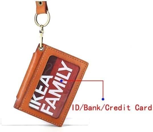Porta tarjetas de identificación, Fundas de tarjeta de identificación refinadas for trabajo de oficina, estuche protector de tarjeta de identidad de cuero genuino, billetera con cordón retráctil, etiq