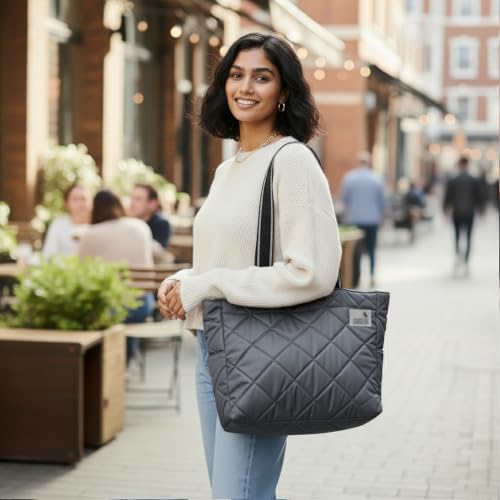 Image of COUNSELOR Tote Bag for Women, Premium Quilted, 11.8L Spacious Handbag with 16-inch Laptop Sleeve, Lightweight Durable Polyester Tote with Multiple Pockets, Travel & Everyday Use (AURA)