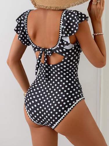 Image of Aidonger Women's One Piece Ruffle Swimsuit Tummy Control Bathing Suit V Neck Shell Stitched Swim Suit Slimming Swimwear
