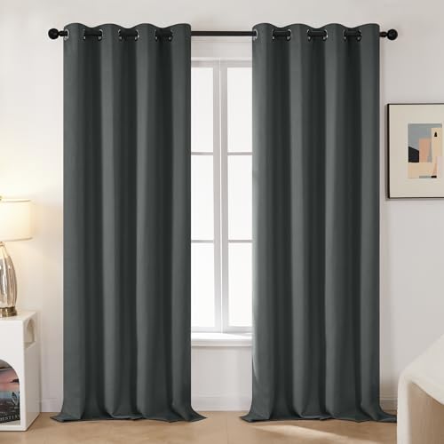 Image of Deconovo Curtains 90 Drop Super Soft Thermal Insulated Curtains for Living Room Eyelet Blackout Curtains 46 x 90 Drop Inch Dark Grey 2 Panels