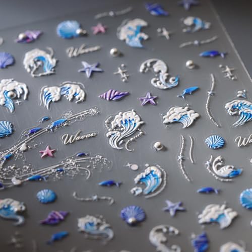 5D Embossed Ocean Life Nail Art Stickers Decals Self Adhesive