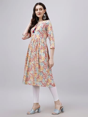 Image of OBF Women's Rayon Printed Anarkali Kurti Multicolour
