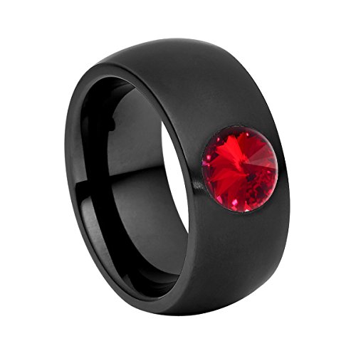 Heideman Anillos Mujer de Acero Inoxidable Color Negra Anillo Mujer con Swarovski Piedra roja