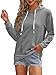 EADINVE Women Hooded Sweatshirt Hollow Out Distressed Long Sleeve Drawstring Hoodie with Kangaroo Pocket Grey