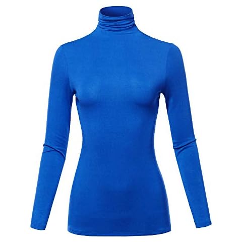 SSOULM Women's Slim Lightweight Long Sleeve Pullover Turtleneck Shirt Top with Plus Size RoyalBlue 1XL Cover