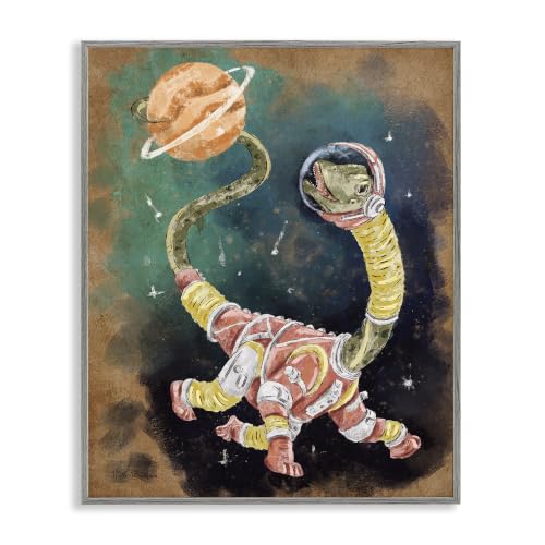 Dinosaur Space Nursery Adventure, 16 x 20 Inch Framed Giclée Print