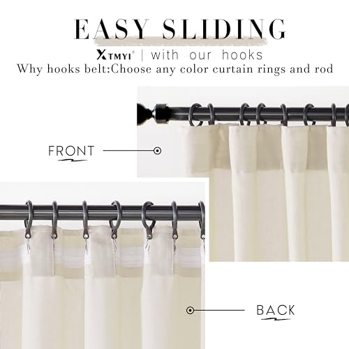 XTMYI Bathroom Window Curtains Short,Linen Sheer Boho Farmhouse Kitchen Curtains 45 Inch Length,Beige by XTMYI - Image 2