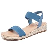 Veittes Sandales compensées à plateforme pour femmes,Sandales compensées espadrilles d'été habillées à talon avec bride élastique à la cheville orteils ouverts,Bleu clair,41 EU,2507008