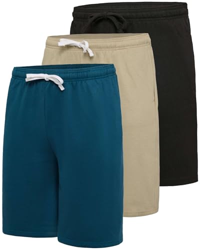 Real Essentials 3 Pack: Mens 9" Cotton Fleece Sweat Short  Casual Gym, Lounge & Sleep Shorts with Pockets