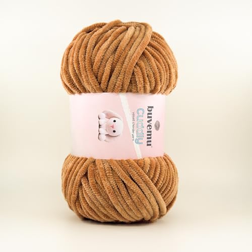 Image of Cuddly Velvet Chenille Yarn, Super Soft Fluffy Bulky for Knitting Crocheting Crafting Blanket Amigurumi, Durable for Shedding, 100 Gram (3.53 Ounces) 109 Yards (100 Meters) (Caramel)