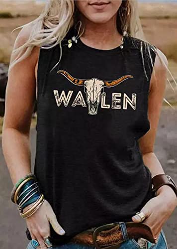 Western Country Music Tank Tops Women Vintage Graphic Cowgirl Shirt Summer Sleeveless Cowboy Rodeo Tank Vest(Black,M) #TOP1