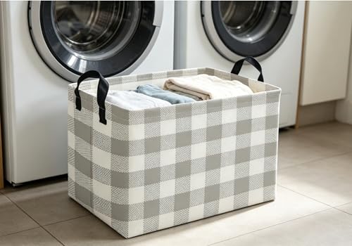 Image of Kids Basket Grid Storage Basket Gift Basket Rectangular Bedroom Decor for Books(Gery grid)