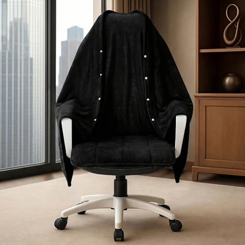 Himake Cozy Office Chair Blanket, Black Classic Flannel Fleece Desk Wearable Blanket for Work, Work from Home Gifts & Practical Gifts for Cold People Stay Warm with Chair Wrap Attaches