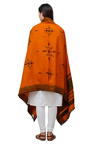 Image of Exotic India Women's Kutch Wool Shawl (SHV95--beige)