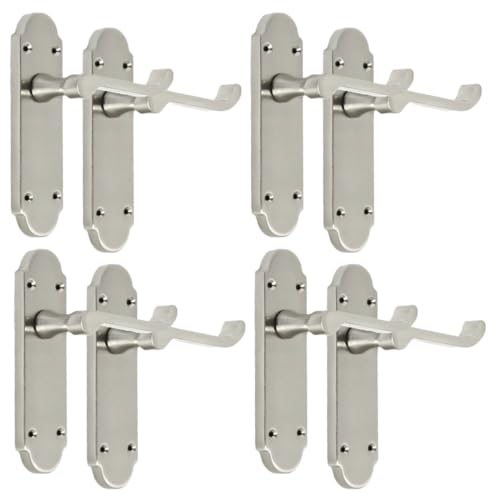Epsom Door Handle - Satin Nickel Internal Door Handles - Door Handles Internal Sets, Satin Nickel Door Handle Set for Internal Doors, Door Handle in Satin, 170mm x 42mm .Sets 4